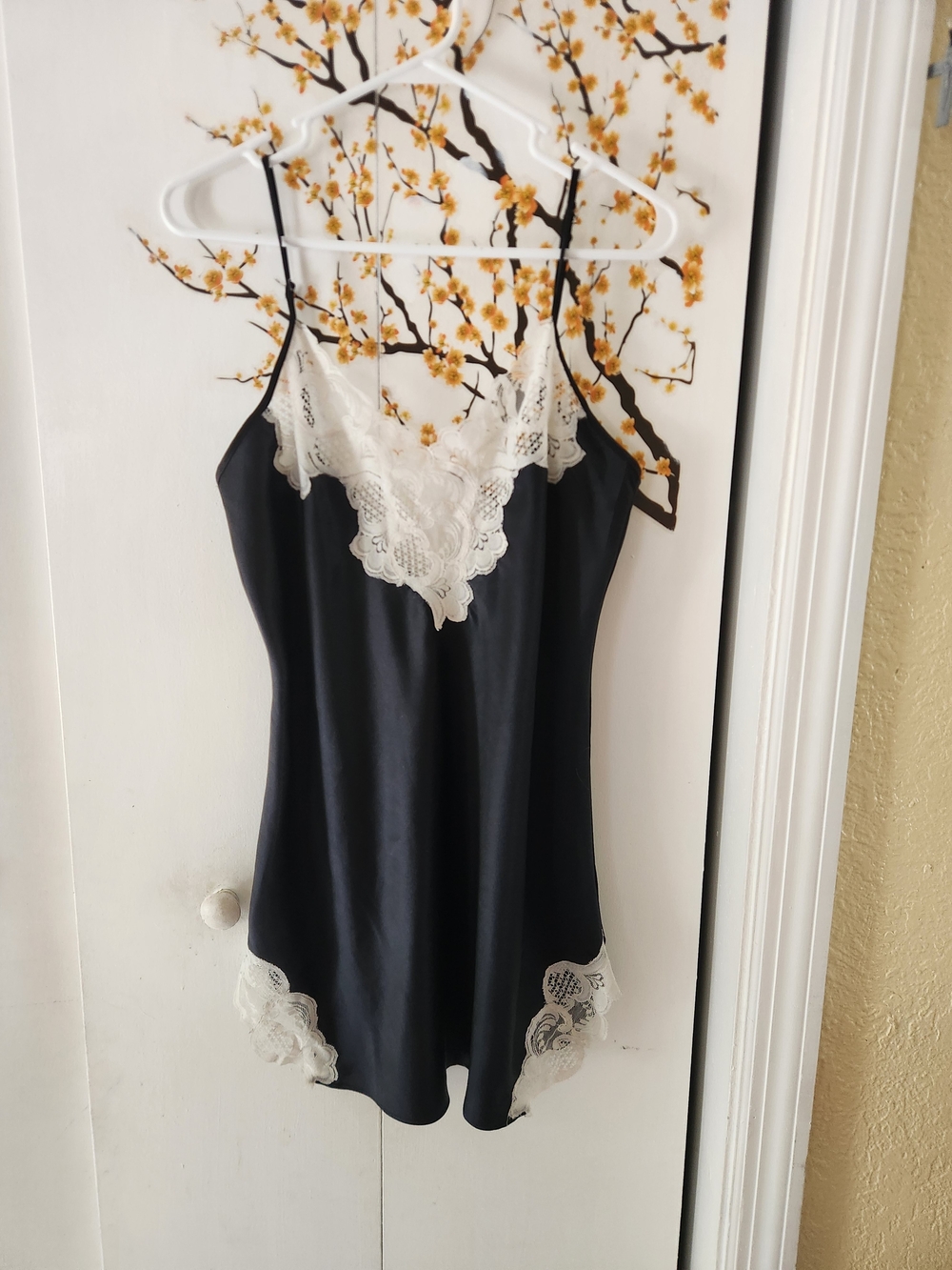 Victoria's Secret Black Slip with Cream Lace Trim